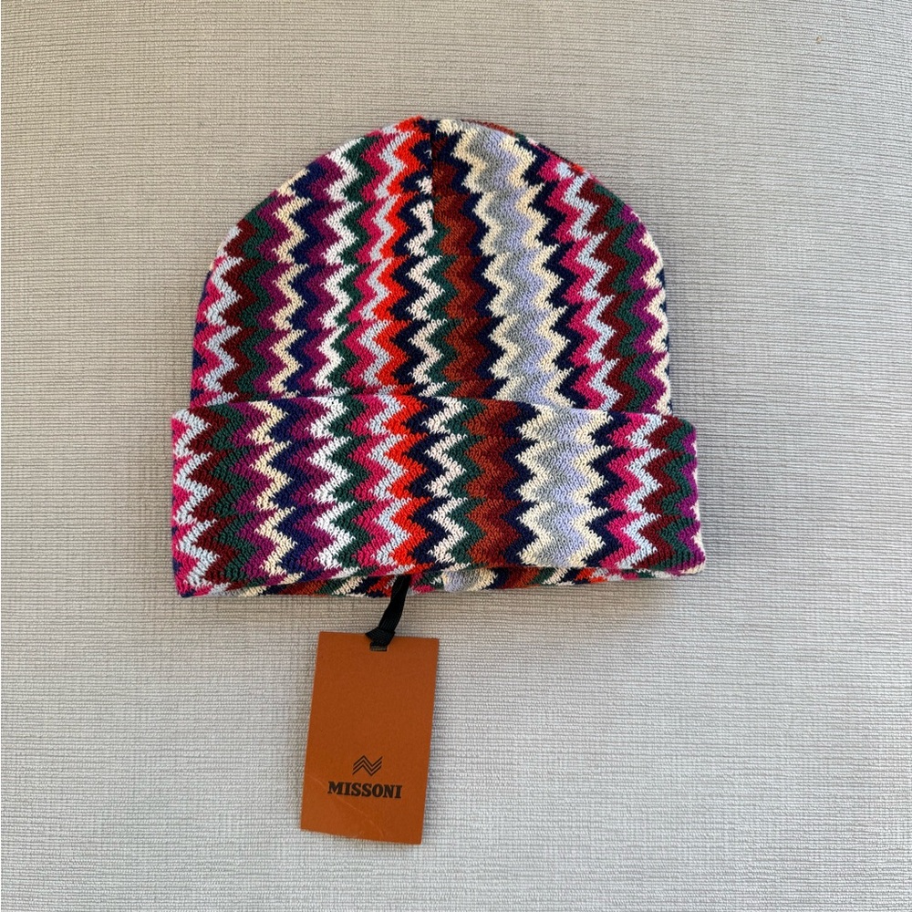 NWT Authentic MISSONI Multicolor Zigzag Knit Bean… - image 1